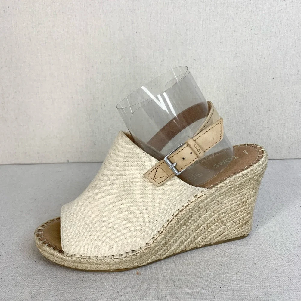 Toms - Monica Classic Linen/Leather Wedge Slingback Espadrille Sandal - Size 10 - Picture 2 of 11